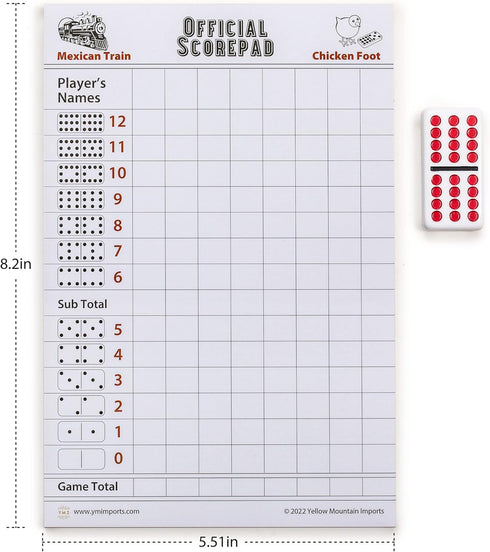 (8.2 5.5 Inches) 60 Yellow Mountain Imports Mexican Train and Chicken Foot Dominoes Scorepad/Scoring Sheets x - Sheets