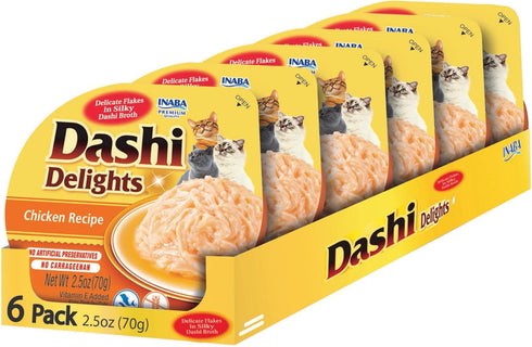 INABA Dashi Delights for Cats, Shredded Chicken with Bonito Flake Broth, 2.5 Ounce Cup, 6 Cups, Chicken Recipe