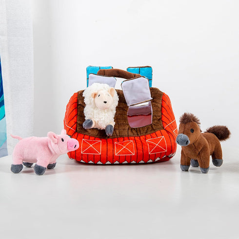 Set Interactive Plush Hide and Seek Dog Toy - Squeaky Farm Puzzle for Dogs