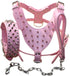 Matching Set of Leather Spiked Studded Collars, Harnesses & Chain Leashes for Medium & Large Dogs, Pit Bull, Mastiff,
