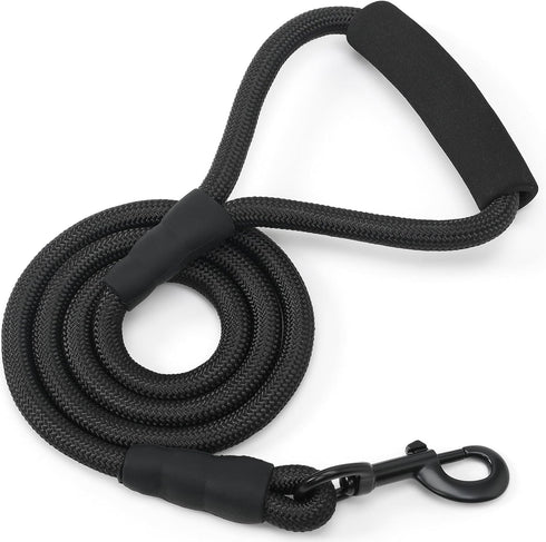 Mile High Life Dog Leash with Comfortable Padded Handle, Black Nylon Rope, Heavy Duty 4 Feet Dog Leash (Black)
