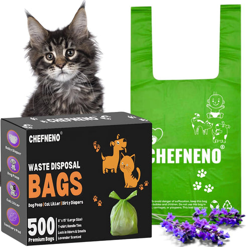 Cat Litter Waste Bags Biodegradable (500 ct., Green) Bulk Dog Poop Bags