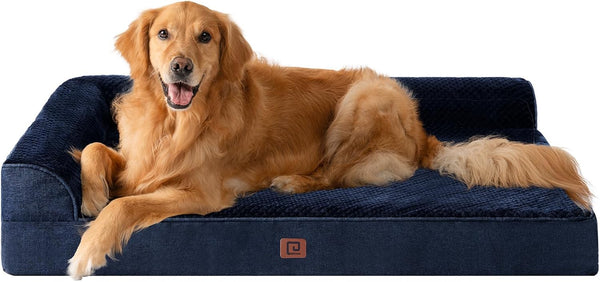 EHEYCIGA XL Memory Foam Dog Bed, Orthopedic Waterproof Egg Crate Couch Bed, Washable Cover, Navy
