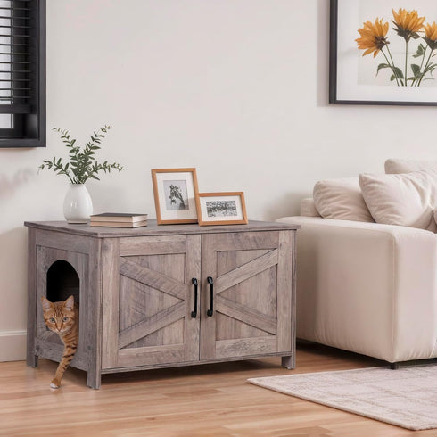 ZENY Cat Litter Box Enclosure, Litter Box Furniture Hidden, Wooden Litter Cabinet with Divider, Farmhouse Style Cat