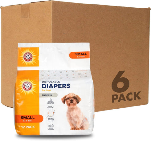 Arm & Hammer for Pets Female Dog Diapers, Size Small, Ultra-Absorbent, Adjustable, Leak-Proof (Pack of 6)