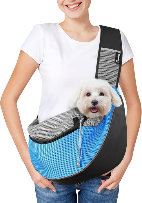 Pawaboo Pet Dog Sling Carrier, Hand Free Drawstring Dog Papoose with Adjustable