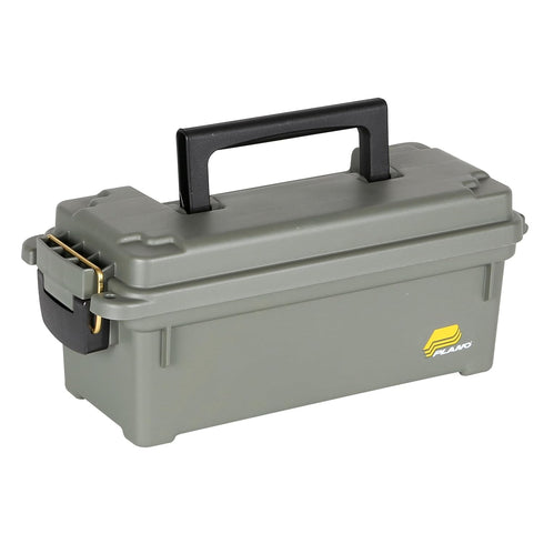 Plano Lockable Shot Shell Box, OD Green, Small Plastic Ammo Storage with Heavy-Duty Carry Handle, Holds 4 Boxes.