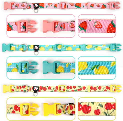 azuza 3 Pack Fruit Design Dog Collars, Comfortable Adjustable Nylon for Large Dogs, L (18-26inch), Strawberry, Lemon,