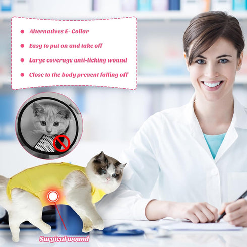 Cat Recovery Suit for Abdominal Wounds, Breathable E-Collar Alternative for Cats After Surgery, Anti Licking