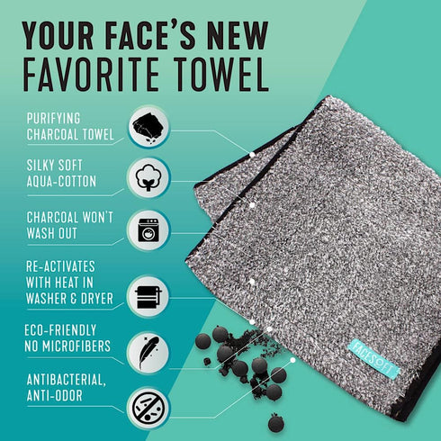 Multipack 3 FACESOFT Mini Towels Charcoal Detox - Pulls Oils and Toxins from Skin - Infused with Activated Charcoal