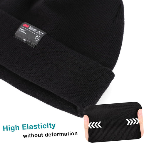 MOREOK 3M Thinsulate Winter Gloves MK020F One Pair (Black-Large) and Unisex Winter Beanie Hats