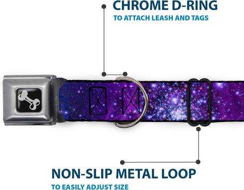 Buckle-Down Seatbelt Buckle Dog Collar - Galaxy Blues/Purples, 1" Wide, Fits 9-15" Neck
