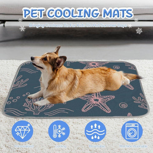 imiBBWQu Summer 27" 22" Dog Cooling Mat Starfish Pink Green Self-Cooling Dog Mat Washable Cooling Pad Cool Bed Puppy