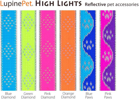 Lupine Reflective Dog Leash - 6-foot by 1/2" wide in Green Diamond