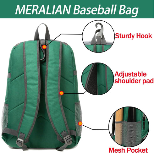 Lightweight Baseball Bag - Backpack with Shoe Compartment for T-Ball, Softball & Baseball Equipment & Gear