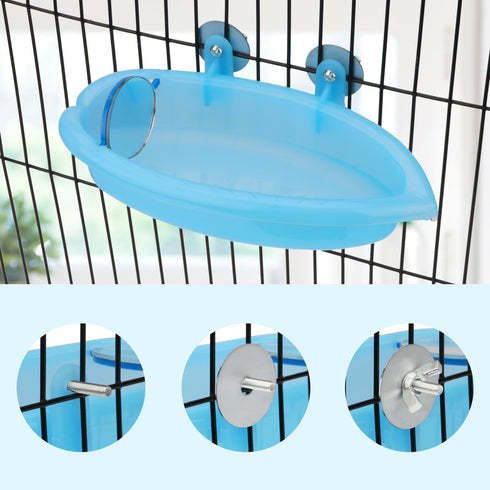Hypeety Bird Bath with Mirror, Portable Bird Bathroom for Pet Parrots, Bathing Tub Accessories (Blue)