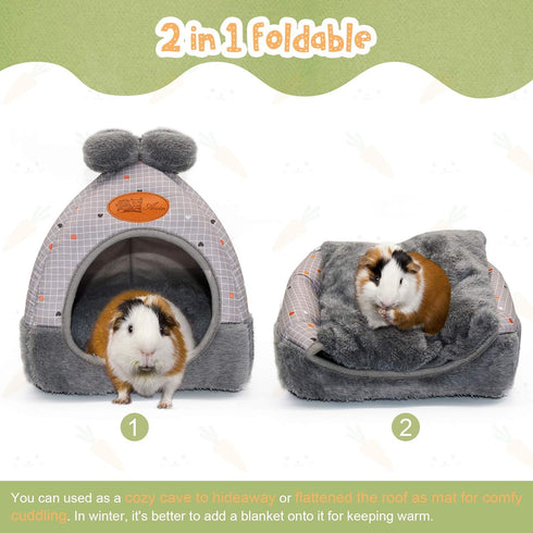 YUEPET Bunny Bed Warm Guinea Pig Cave Beds, Cute Bowknot House, Big Hideouts Cage Accessory for Dwarf Rabbits, Hamster,