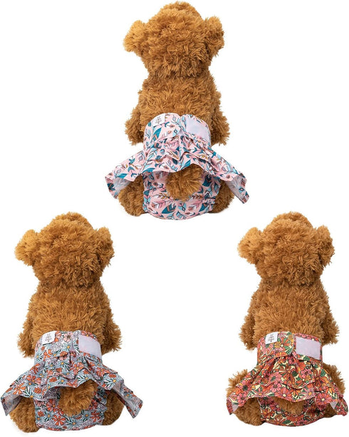 3 Pack QBD12M CuteBone Female Dog Diapers with Skirts Reusable Puppy Dresses Pants for Heat Cycle Period