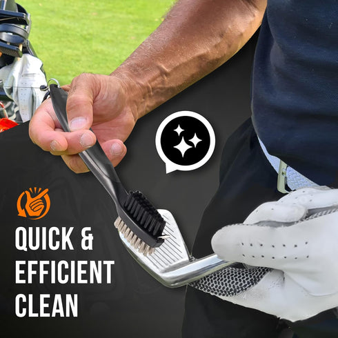 Golf Club Cleaning Brush with Groove Cleaner, Ergonomic Design, Retractable Clip, Extends 2 ft, Black