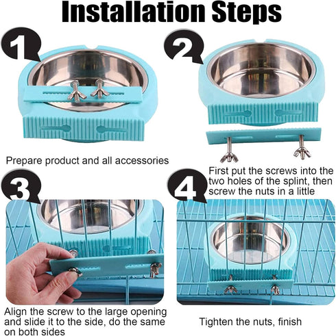 Kathson 2 Pack Crate Dog Bowl, Removable Stainless Steel Water Food Bowl for Hanging Pet Cage, Rabbit, Cat, Puppy