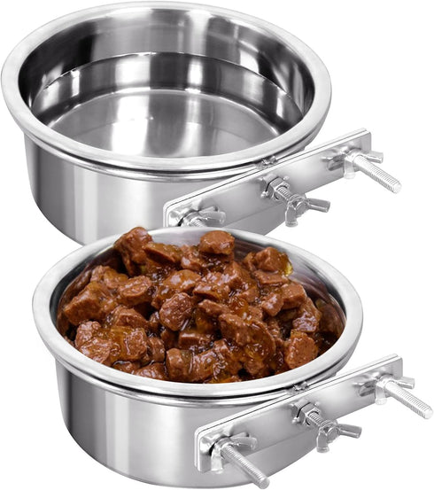 Kennel Water Bowl - 2 Packs No Spill Hanging Cage Crate Bowl for Cat, Small Dog Feeder, 2 Cups / 1 Pint