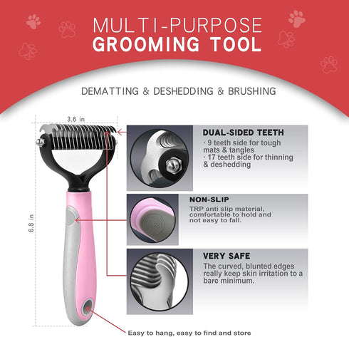 GOESWELL Dog Brush for Shedding - Double Sided Undercoat Rake for Dogs & Cats - Grooming Tool Kit with Nail Clippers