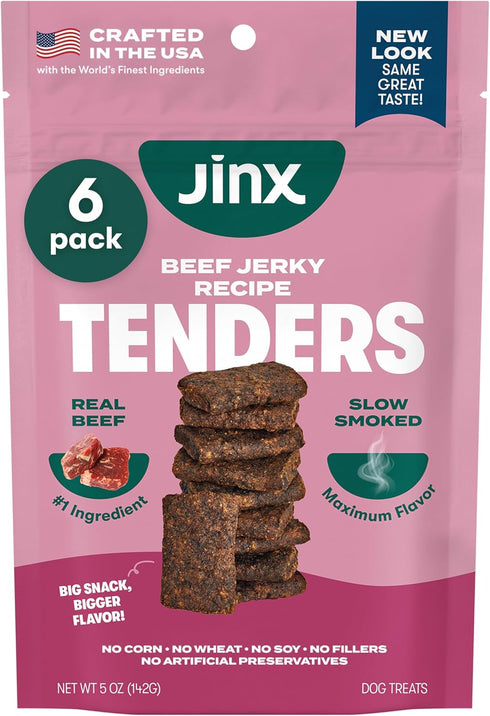 Jinx Tenders Beef Jerky Dog Treats, All Natural Ingredients, Soft and Chewy,