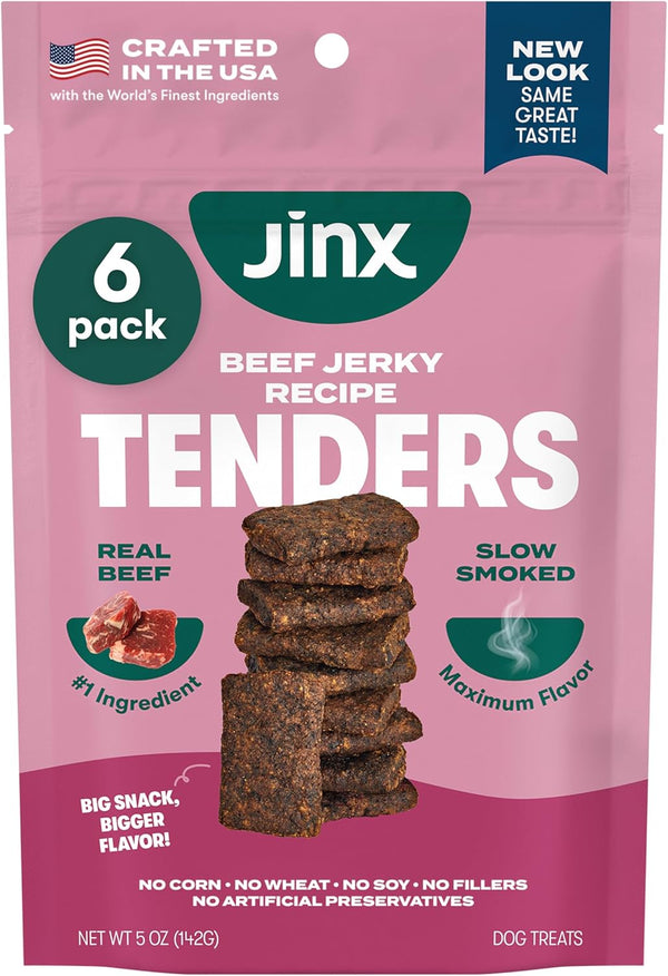 Jinx Tenders Beef Jerky Dog Treats, All Natural Ingredients, Soft and Chewy,