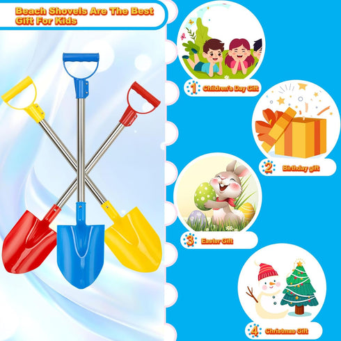 Frebuta 29in 3PC Heavy Duty Beach Shovel, Thickened Metal Sand Shovel with Stainless Steel Foam Handle Non-Slip Grip