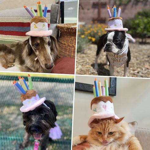 LESYPET Dog Birthday Hat, Pet Birthday Cake Hat with Candle for Dog Cat Party Costume, Pink Size S