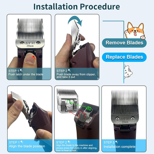 3/4" HT (63980) Blade Dog Grooming Clipper Replacement, Detachable Stainless Steel Blade for Andis Clippers
