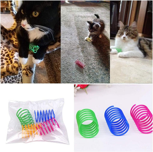 Andiker 24pcs Cat Spring Toy, Colorful Spiral Springs, Interactive Durable Plastic Toys for Indoor Cats