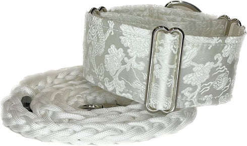 Extra Soft Martingale Dog Collar and Leash Set for Greyhound Saluki Whippet and Similar Breeds, 2'' Wide (M 11''-14'')