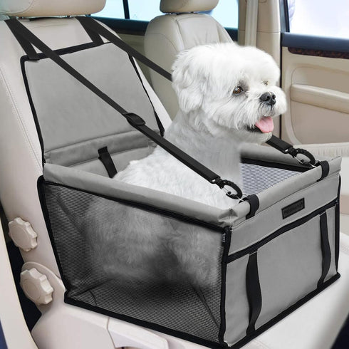 PetsHome Dog Car Seat, Foldable Booster Seat, Waterproof Travel Bag for Small to Medium Dogs, Pure Grey