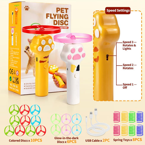 16 BABORUI Cat Toy Disc Launcher, Rechargeable Interactive Cat Fetch Toy Launcher with Flying Discs, Flying Enrichment