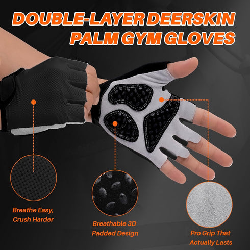 Generic Workout Gloves for Men Women, Fingerless Weight Lifting Gloves with Genuine Suede Palm, Full Palm Protection