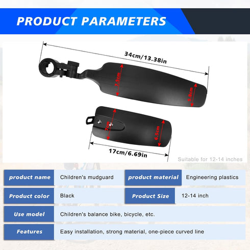 Oumers Children's Portable Bicycle Fenders, Bicycle Mudguard Kid's Cycling Mudguard Easy Install Bike Fenders Adjustable Bicycle Front and Rear Mud Guard Cycling Tires Mud Fenders Fit for 12/ 14In