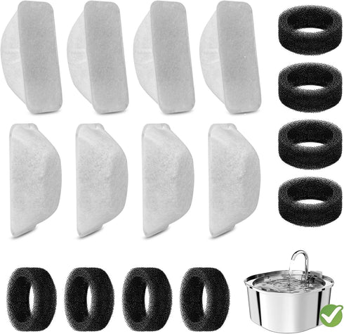 ROCK BEARD 16 Pcs Cat Water Fountain Filters Replacement for 108oz/3.2L & 84oz/2.5L Pet
