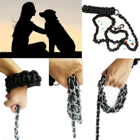 Dog Leash Metal Leashes with Pet Collar, Heavy Duty Anti Bite Chain Rope Hook for Medium and Large Dogs