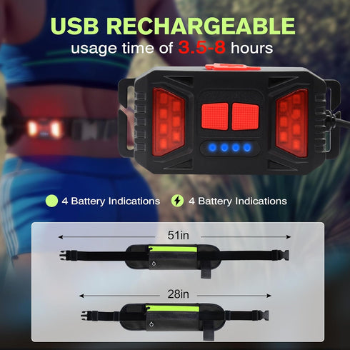 1000Lumens 230Rechargeable Running Light, Running Belt Running Gear with Night Running Light for Phone Waist Bag Light