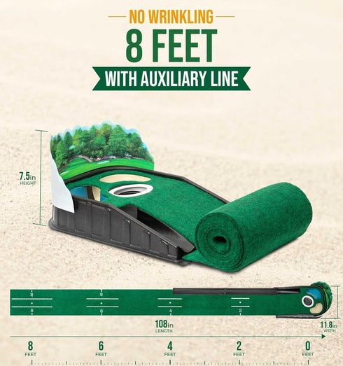 Zcoorey 8ft 3D Putting Green Indoor - Golf Putting Mat boasts Genuine Green Speed and a Wrinkle-Free Surface. Practice