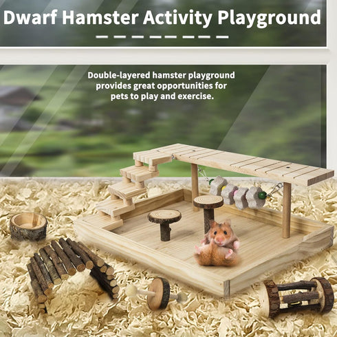 Set Hamiledyi Dwarf Hamster Activity Playground Natural Wood Gerbil Climbing Platform Mice Living Gym System Syrian
