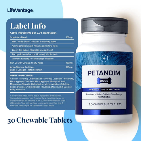 Petandim Dog Vitamins - 30 Chewable Tablets for Joint Support, Skin & Coat Health, Bacon, Chicken, and Liver Flavor