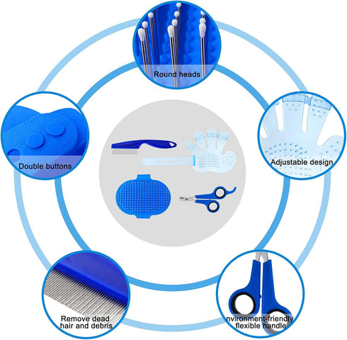 4 Pieces Bunny Grooming Kit, Rabbit Grooming Brush, Nail Clipper, Comb, and Bath Brush with Adjustable Handle