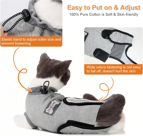 DogLemi Cat Surgery Recovery Suit - Breathable Cotton Onesie for Male Female After Spay Neuter (XS)