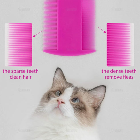 AUEAR 12 Pack Double Sided Fine Tooth Pet Flea Lice Combs for Dogs Cats, Grooming Combs in 6 Colors, Tick Removal Tool