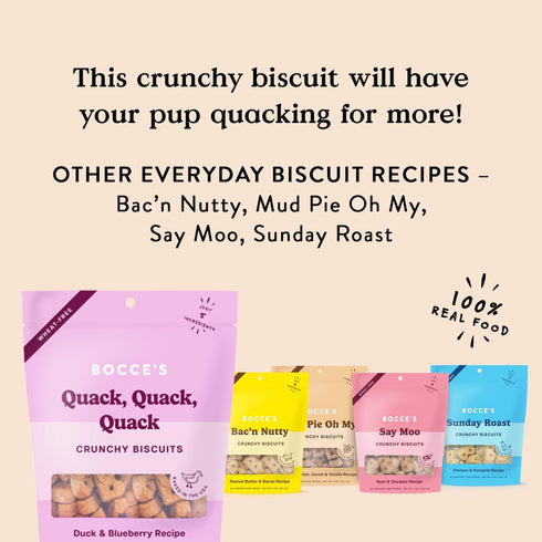 Bocce's Bakery Oven Baked Quack, Quack Treats, All-Natural Duck & Blueberry Biscuits, 5 oz, Made in The USA