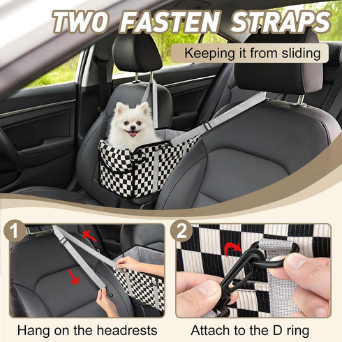 Console Dog Car Seat - Portable Dogs Armrest Booster Seat for Small Dog, Foldable Pet Car Seat with Safety Belt, Black