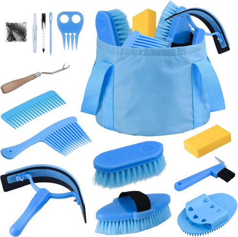 Horse Grooming Kit, 13-Piece Horse Brush Set with Organizer Bag Complete Care,