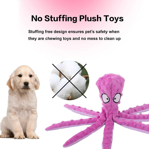 Dog Squeaky Toys Octopus - No Stuffing Crinkle Plush Chew Toys for Puppy Teething, 2 Pack for Small, Medium, Large Dogs